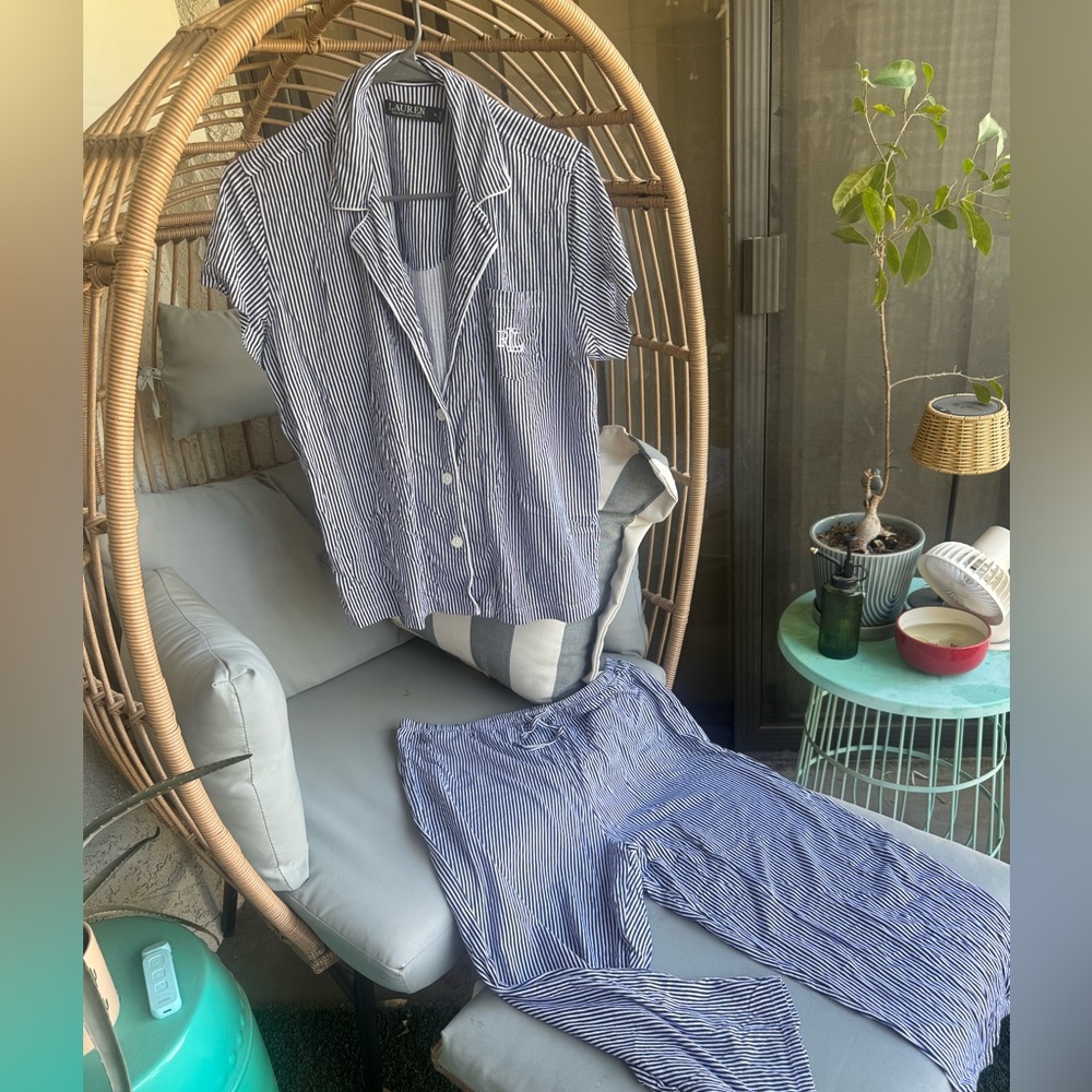 Ralph Lauren Navy and White Striped Short Sleeve Pajama Set - EUC Sz XL
